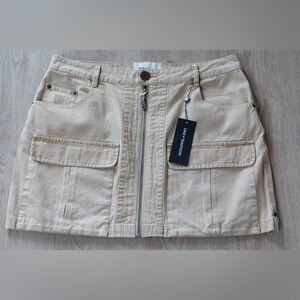 One Teaspoon Cream Cargo Mini Skirt with Center Zip